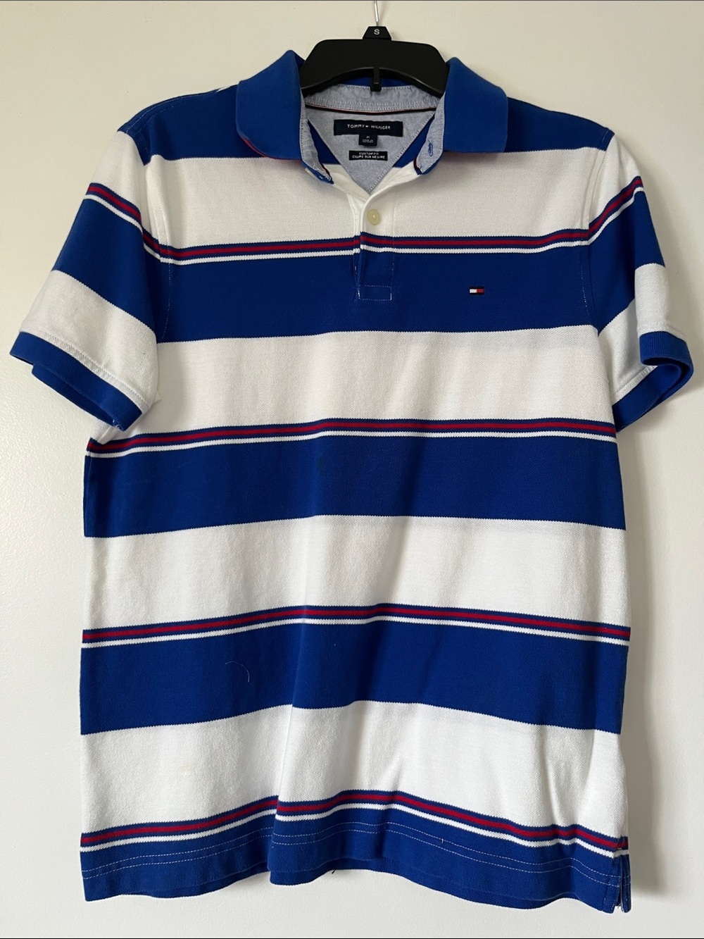 Tommy Hilfiger Blue, White & Red-Trim Striped Polo